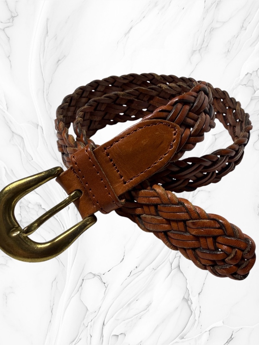 Braided Leather Men’s Belt in Brown with Brass Buckle size 28
